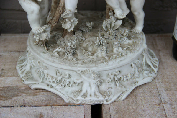 LARGE italian capodimonte marked porcelain bisque putti cherub group swing
