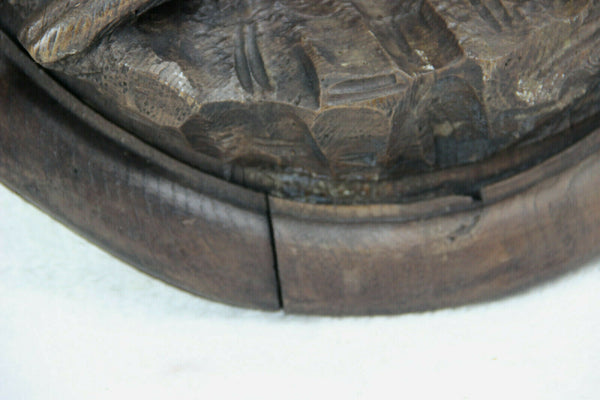 PAIR Antique black forest Wood carved oval plaques panel Dog fox hunting scene