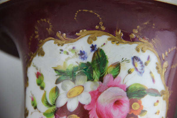 PAIR french empire medici Vases Urns floral decor lion satyr handles 1920