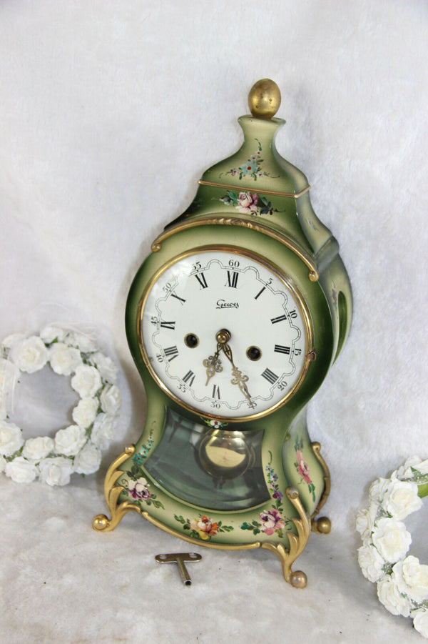 Vintage German hand paint floral table clock 1970