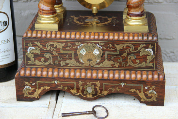 Antique French portico NAPOLEON III mantel clock inlaid barley twist column