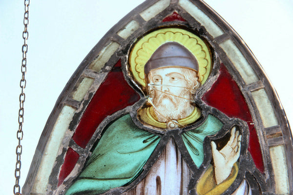 Antique religious stained glass windows saint figurine church monastery n1