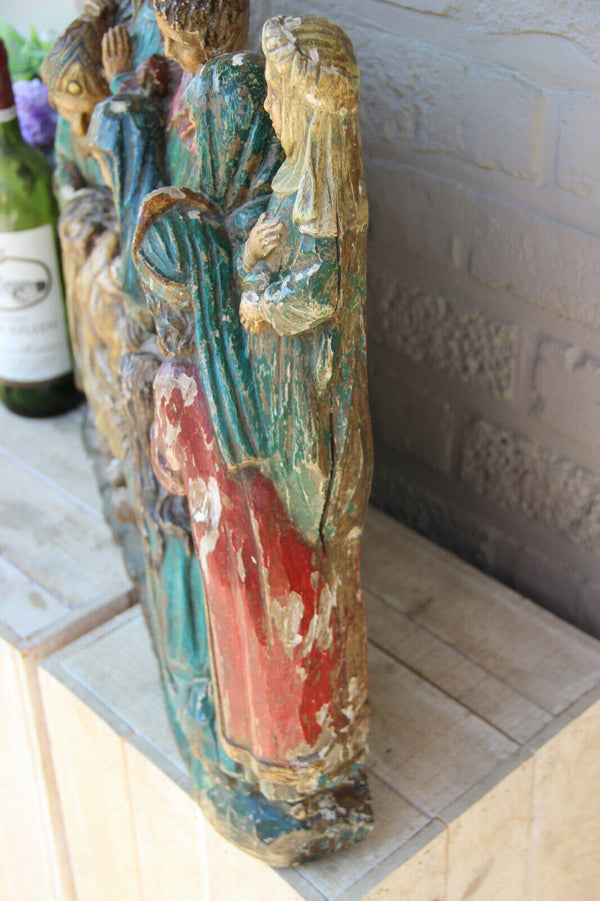 Antique XL 1800s Flemish wood carved gothic religious statue jesus group