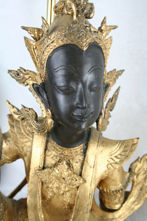 Mid century Bronze buddha Table lamp Modernist France 1970's