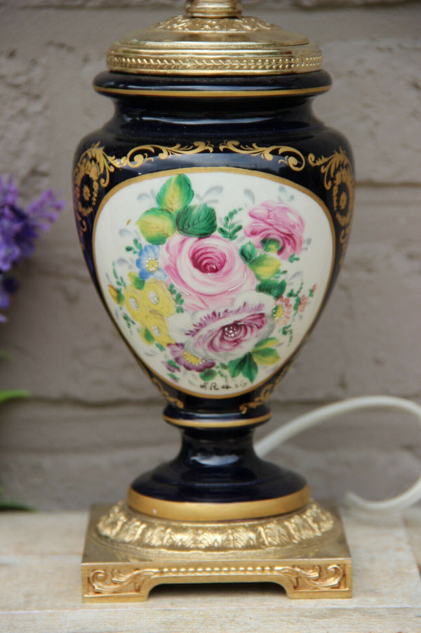 French vintage french limoges porcelain Floral Table lamp 1960