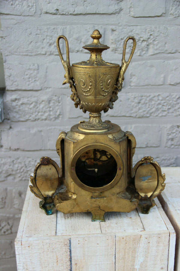 Antique french Spelter bronze porcelain sevres putti medaillon clock