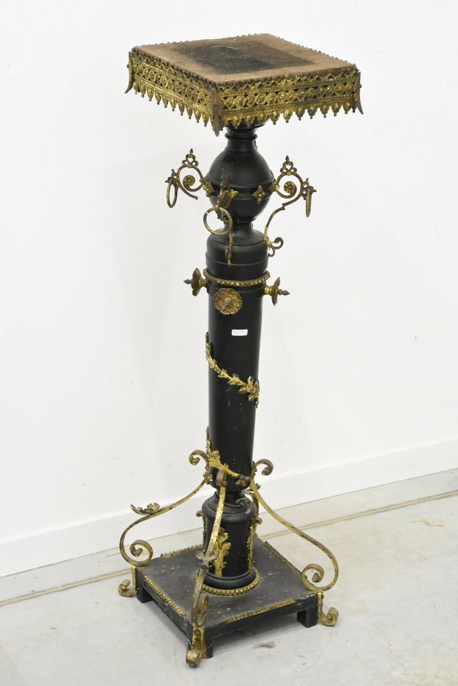 Rare Antique NAPOLEON III clock plant  Stand pedestal wood carved brass