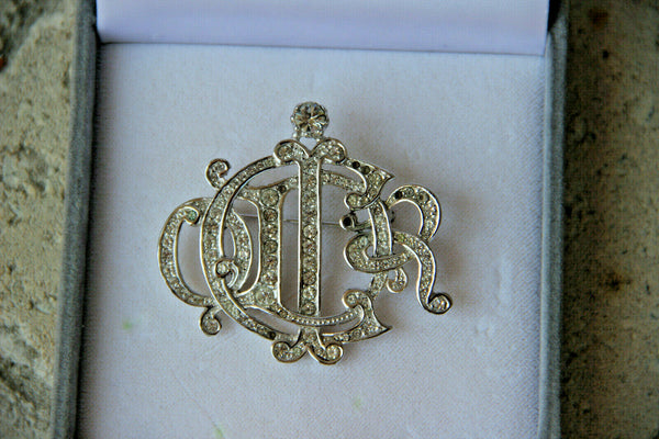 Christian Dior Silver Toned Insigna Brooch Vintage jewelry in box