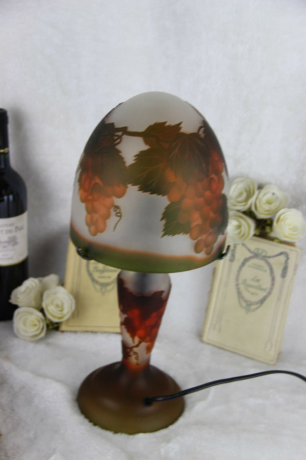Gorgeous GLASS paste Grapes floral pate de verre table lamp attr. GALLE marked