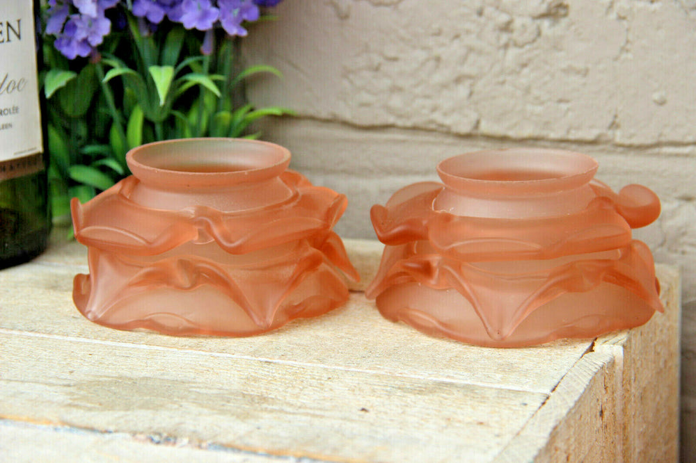 PAIR antique rare pink glass tulip shades replacement 2.25" fitter