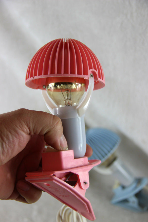 PAIR mushroom 1960 Vintage retro mid century desk night lamps lights pink blue