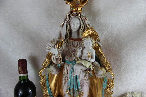 Stunning XL Pattarino School terracotta polychrome Madonna child italian angels