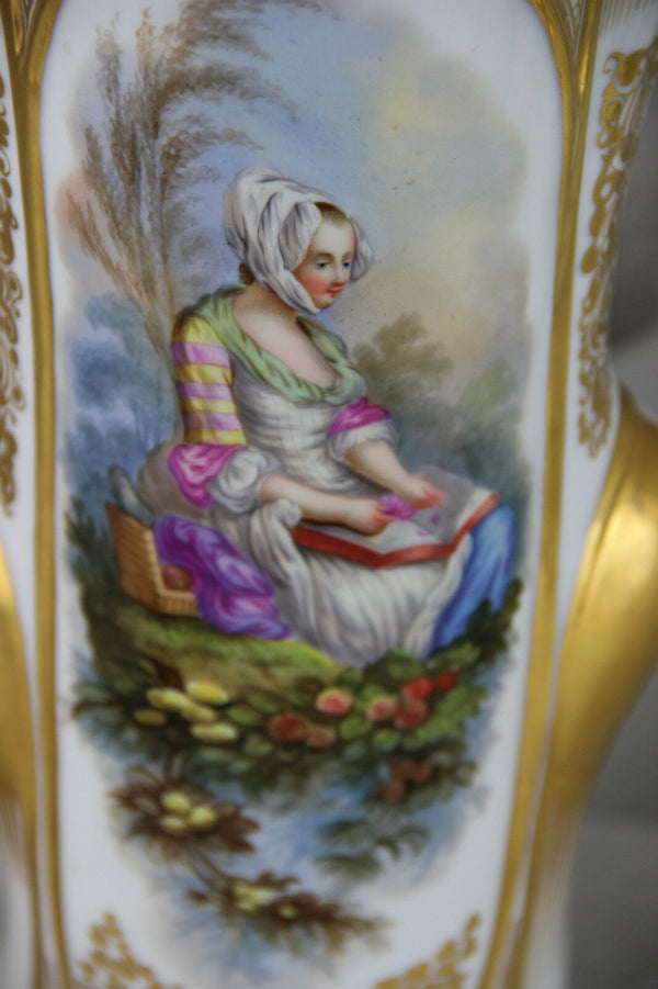 Stunning PAIR XL Antique Vieux old paris porcelain Vases victorian lady portrait