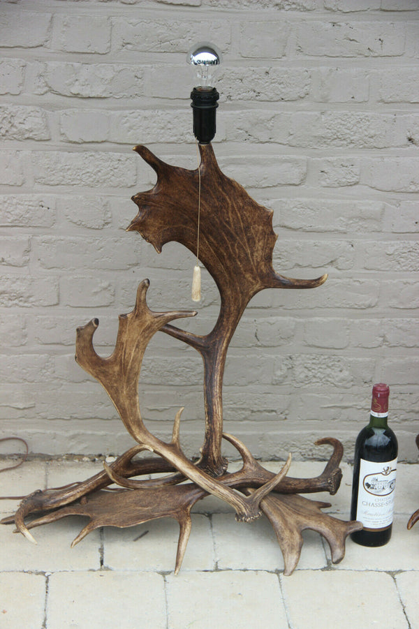 Majestical RARE PAIR Moose Elk Antler Table floor lamp hunt cabin