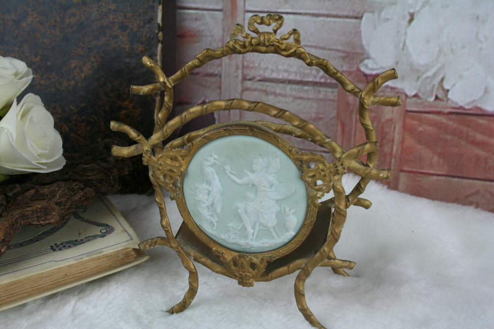 Gorgeous Antique French Brass Wedgwood porcelain plaque letter holder 1900