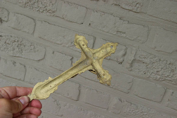 PAIR antique French Bronze Crucifix Crosses religious