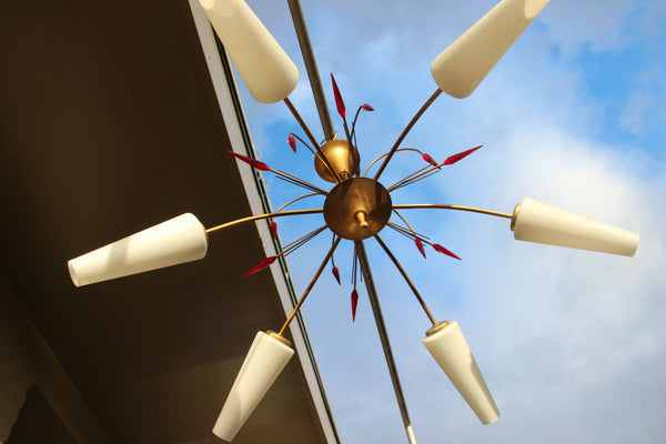 Retro Rockabilly sputnik 1970 Chandelier pendant opaline shades  maison arlus