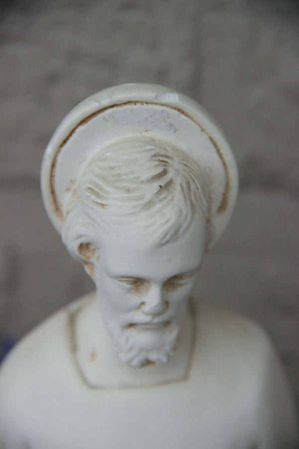 Antique French Religious chalkware Joseph jesus statue figurine