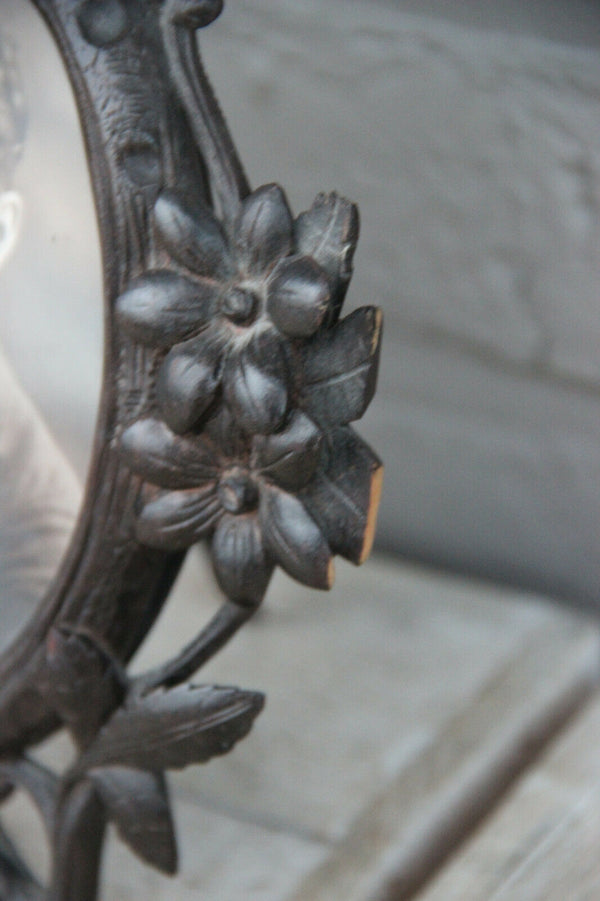 Antique 19th c Black forest wood carved picture photo  frame floral decor