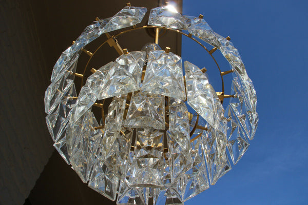 German Mid-Century 3 tier 36 Faceted Crystal glass disc Chandelier by Kinkeldey