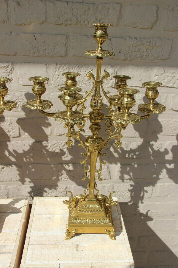 HUGE Rare pair bronze Figural gothic castle Dragons Candelabras candle holder