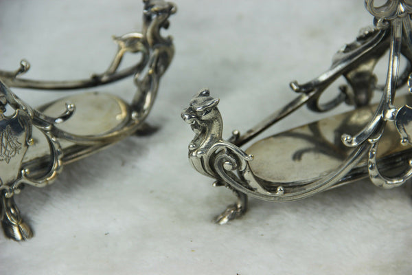 PAIR Antique Christofle Silver Plated Oil Vinegar Stand gothic dragons monogram