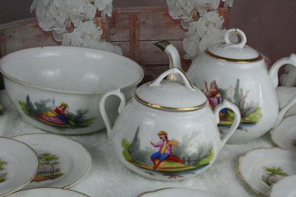 French porcelain Tea pot sugar bowl with 15 plates castle decor Tableware set