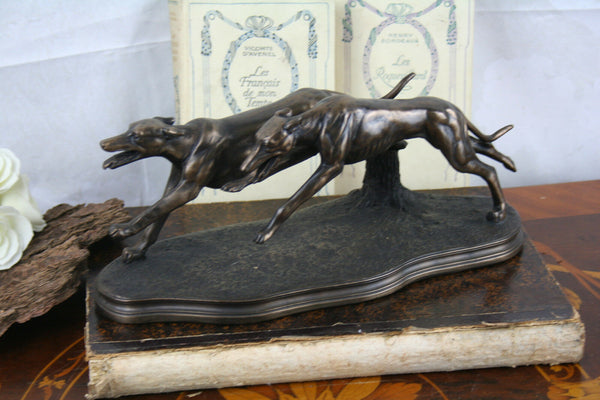 Pair Racing Greyhound Bronze cast resin Dog Sculpture pair 1970's