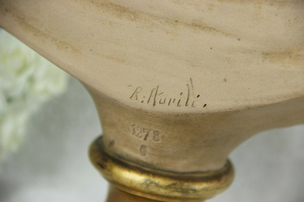 Antique ARt deco Girl Bust Statue terracotta signed AURILI