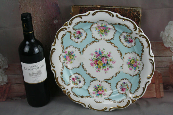 XL French porcelain plate floral decor marked made in Limoges 1930's
