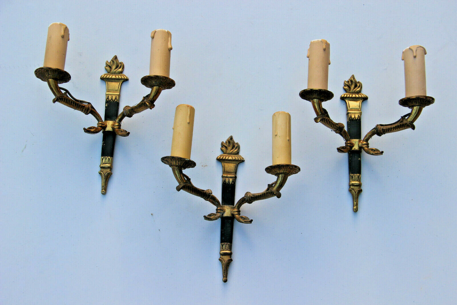 Set of 3 French antique empire Swan Flame Wall lights sconces