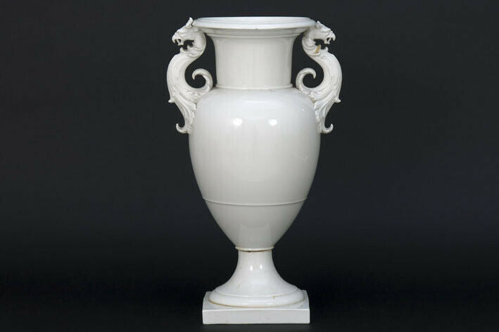 Antique White KPM Berlin white porcelain Dragon Griffon castle gothic Vase mark