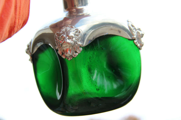 French pewter Etain de Paris marked Decanter carafe with 2 glasses lion heads