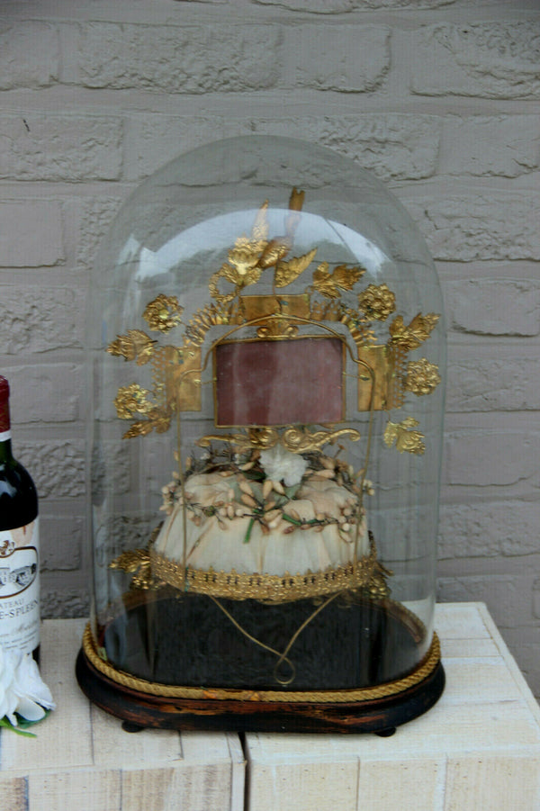 Antique Victorian Bridal wedding dome Globe Glass with tiara wax