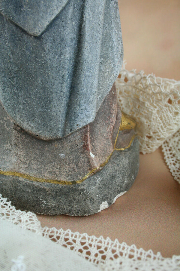 Antique French Holy Mary plaster statue pastel colors serenity 18.5