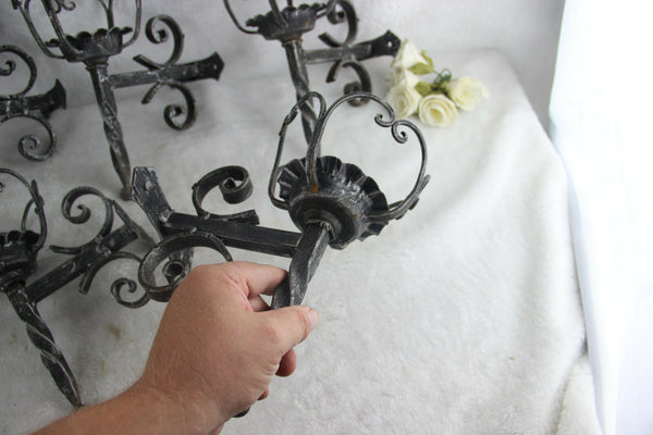 Set 5 French cast iron gothic castle sconces wall lights 1950s