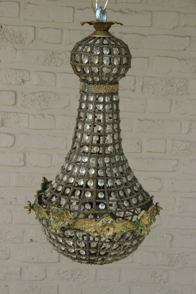 French vintage basket empire caryatid head portrait chandelier lamp n2 1970