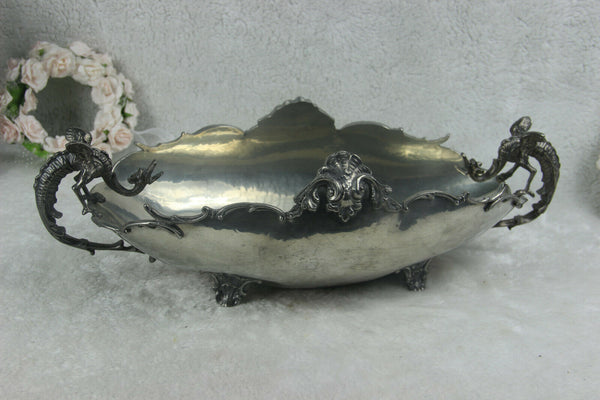 ANTIQUE Italian Centerpiece bowl gothic dragons PELTRO PEWTER metal