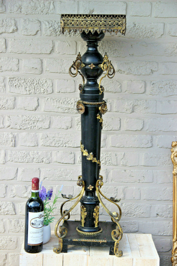 Rare Antique NAPOLEON III clock plant  Stand pedestal wood carved brass