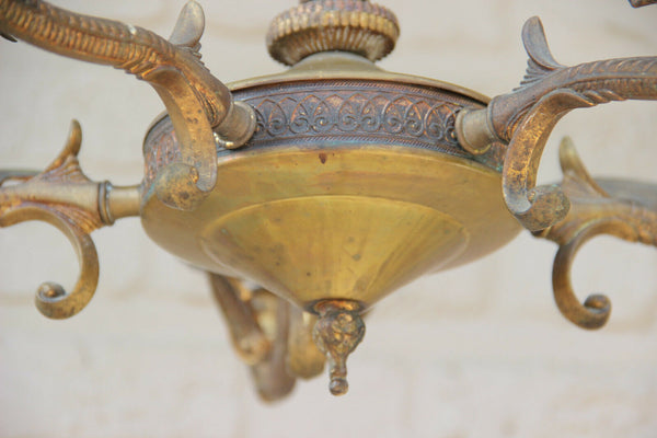 Antique French neo gothic castle 5 arms dragon  chandelier lamp rare