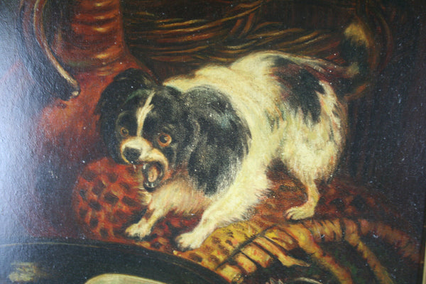Dutch 60's  Oil on cardboard painting dog still life signed
