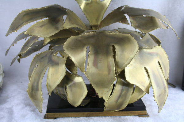 mid century Lamp Dhaeseleer Daniel signed brass copper palm tree leaves lamp
