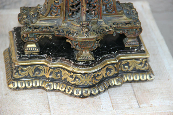 PAIR french antique Bronze putti dragon gothic castle candelabras candle holder