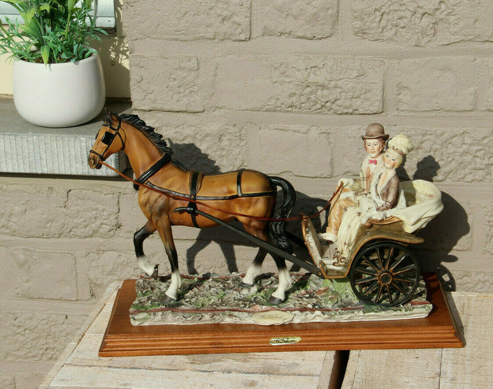 Capodimonte BALCARI marked porcelain romantic coach carriage horse couple