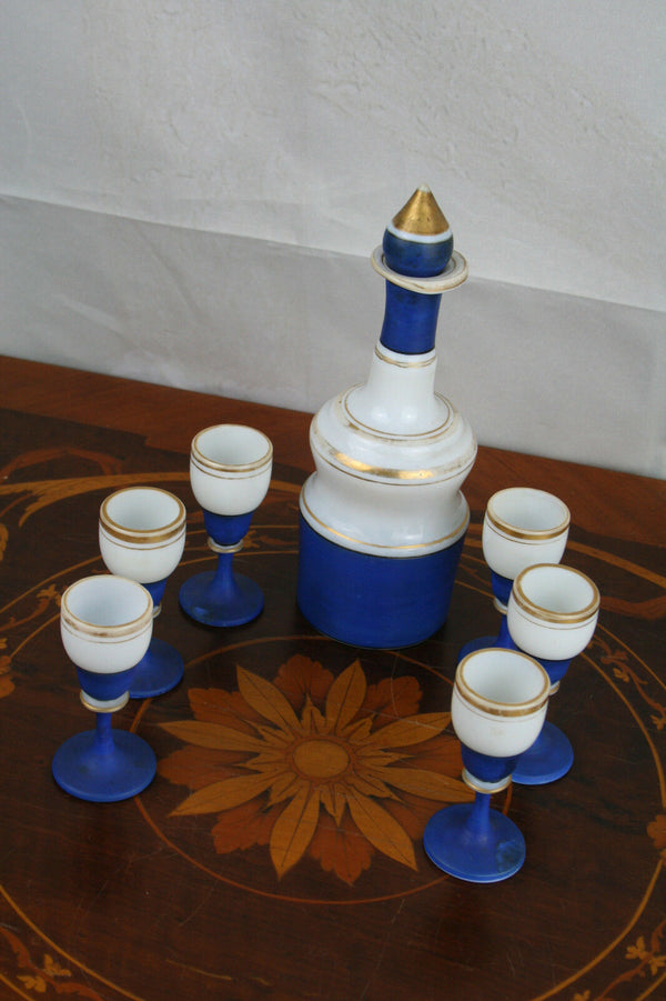 ART Deco Blue white glass Decanter set France 1930