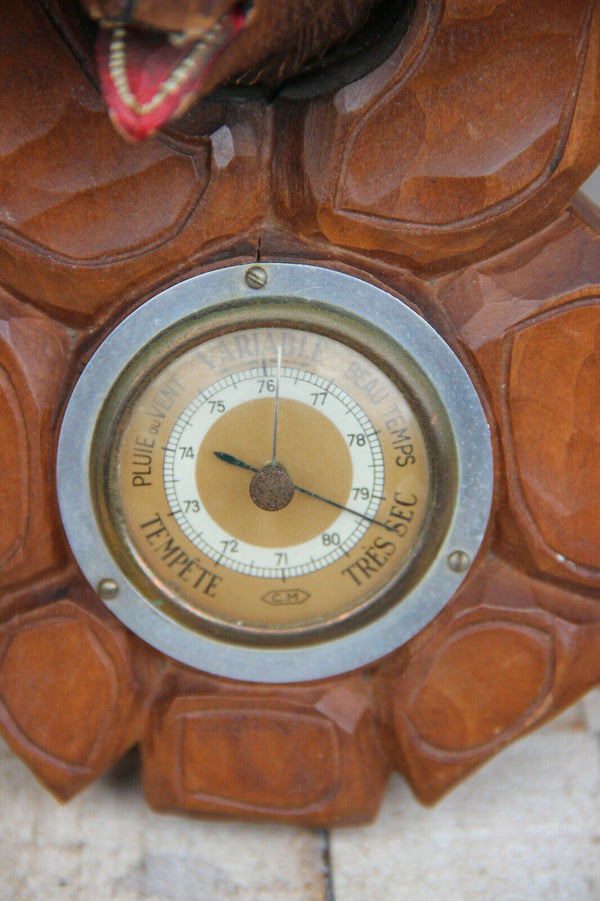 Vintage wood carved Black forest bear wall barometer