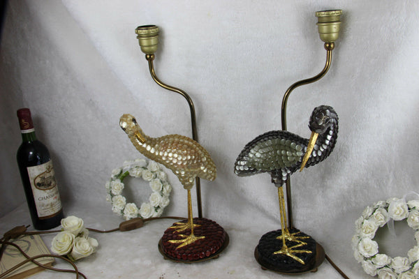 PAIR 1970 Vintage French duck bird matching table lamp mid century Rare