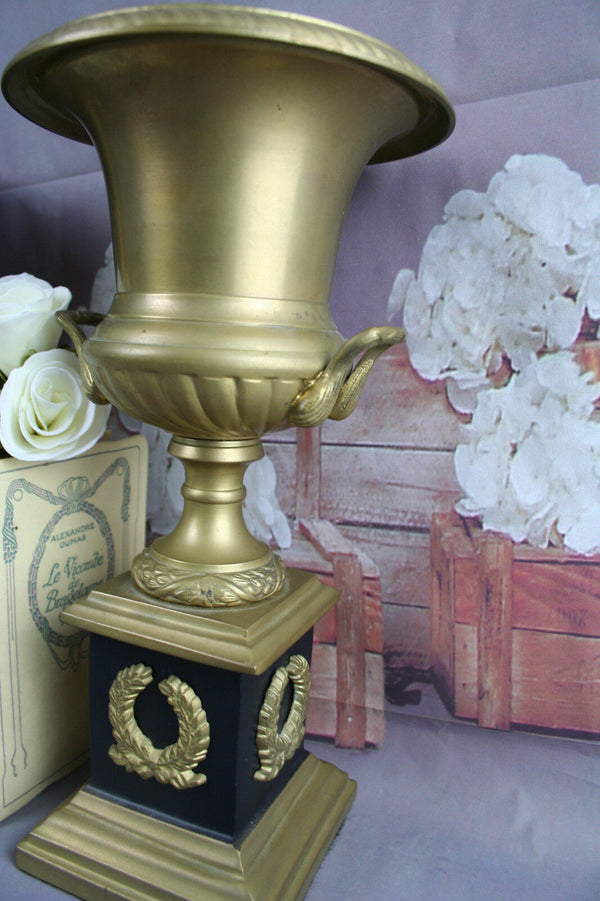 PAIR Impressive Empire design Brass Medici Vases / urns 1930's gold coloured