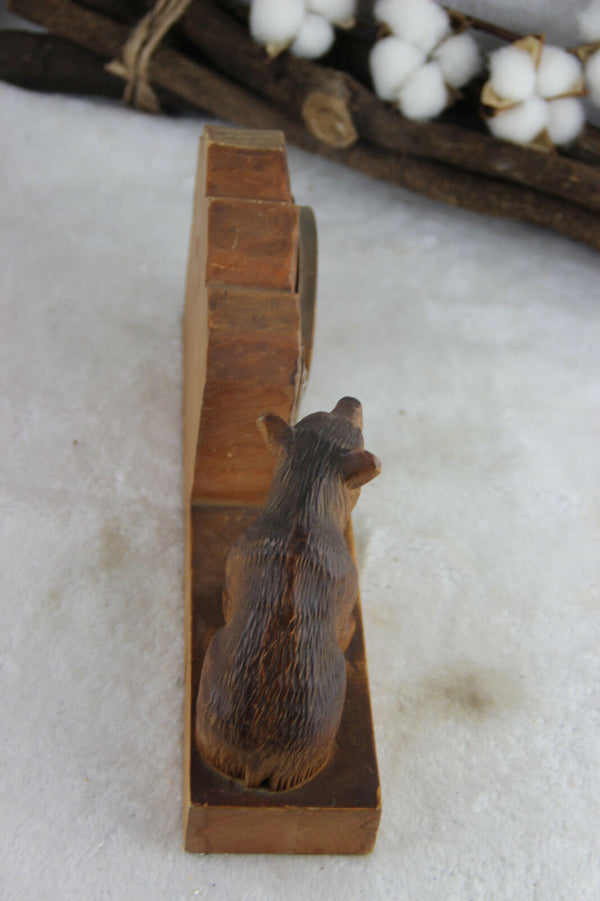 Vintage Hand Carved Black Forest Bear Barometer Stand Weather Station German