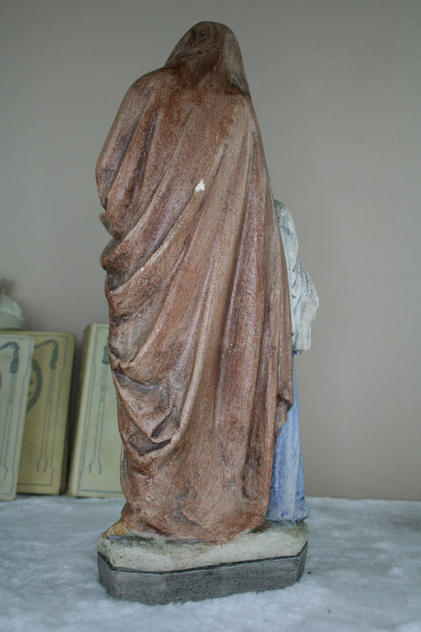 Antique French stoneware Saint Anna Mary child religious figurine church